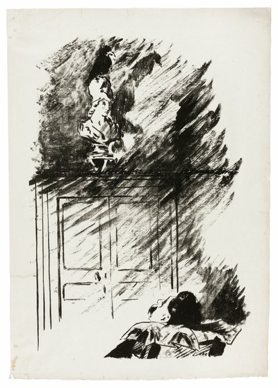 乌鸦在帕拉斯半身像上》（"栖息在帕拉斯半身像上......"），选自《乌鸦》（Le Corbeau） 作者 爱德华·马奈