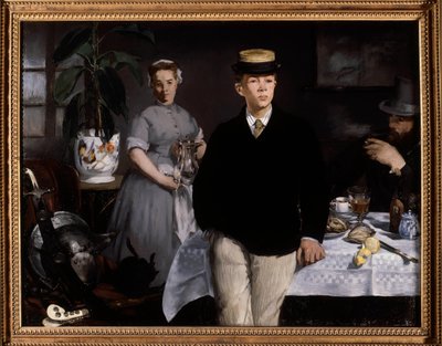 工作室的早餐 爱德华·马奈 (Edouard Manet) (1832-1883) 1868 年作画。 1,18x1,54 m 慕尼黑，Neue Pinakothek - 在工作室吃早餐。 爱德华·马奈 (1832-1883) 的绘画 作者 爱德华·马奈
