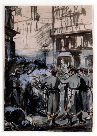 1871年的城镇。"街垒" 爱德华-马奈（1832-1883）的素描 1871年，尺寸。46.2 x 32.5米 作者 爱德华·马奈