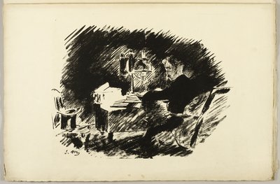 灯下》，选自《乌鸦》（Le Corbeau）（"曾经在一个沉闷的午夜......"）。 作者 爱德华·马奈