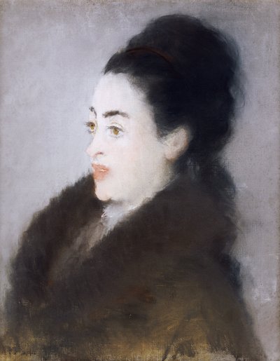 在配置文件中的皮大衣的女人，1879年 作者 爱德华·马奈