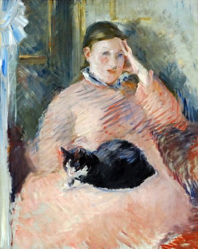 约有1880-2岁的猫的女人，由法国印象派画家Edouard Manet拍摄 作者 爱德华·马奈