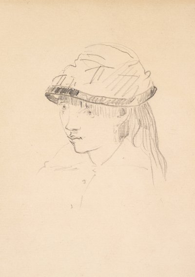 圆帽的年轻女孩，1878-79（石墨在纸上） 作者 爱德华·马奈