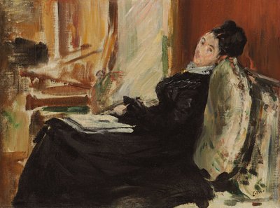 书的年轻女子；书，约1875年的年轻女子 作者 爱德华·马奈