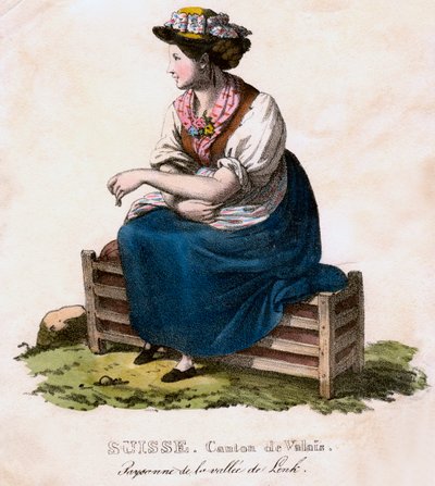 瑞士女人，c1825。 作者 爱德华·平格莱特