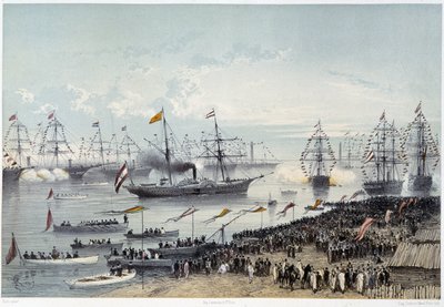 G. Nicole 在“”苏伊士运河落成典礼中奥地利皇帝陛下抵达塞得港。 1869年 作者 爱德华·里奥（Edouard Riou）