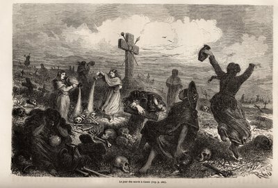 在库斯科举行的死亡庆典，由Riou绘制，以说明Paul Marcoy从1848年到1860年的南美之旅。雕刻在《世界之旅》中，由Edouard Charton编辑。 作者 爱德华·里奥（Edouard Riou）