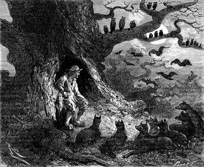 亚历山大·杜马斯（Alexandre Dumas）的小说“ Le Leader de loups”的插图：蒂博似乎是19世纪地狱圈子的中心 作者 爱德华·里奥（Edouard Riou）