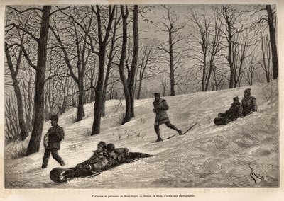 Luges et skaters au plateau du Mont-Royal，靠近蒙特利尔，在 Riou 的一幅画后雕刻，描绘了 H. De Lamotte 于 1873 年在“Le tour du monde”上发表的前往加拿大和红色里维埃北部的游览 ”” 1875 年，爱德华·查顿编辑， 作者 爱德华·里奥（Edouard Riou）