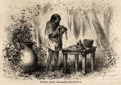 来自秘鲁的 Conibo 印第安人制造的陶器，由 Riou 绘制，用于说明 P. Marcoy 从 1848 年到 1860 年从太平洋到大西洋的航行。 雕刻在“Le tour du monde”，Edouard Charton 编辑 作者 爱德华·里奥（Edouard Riou）