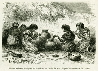 Old Indian women making shisha. Engraving by Riou, to illustrate the story Voyage dans le delta du Pilcomayo et de Buenos Aires a Sucre 作者 爱德华·里奥（Edouard Riou）