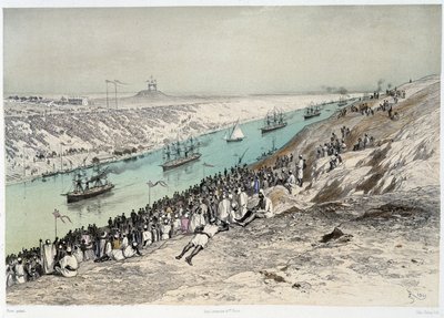 G. Nicole 在“”苏伊士运河的落成典礼中通过 El-Guisr。 1869年 作者 爱德华·里奥（Edouard Riou）