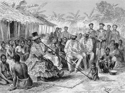 Savorgnan de Brazza palabre 与西非村长 Renoké 合影 - 在“世界之旅”中，1887 年第 2 周 作者 爱德华·里奥（Edouard Riou）