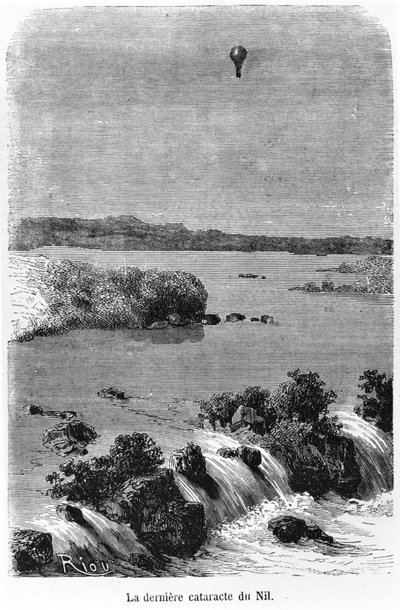 尼罗河的最后一个白内障，来自Jules Verne（1828-1905）巴黎的“气球中的五周”插图，Hetzel 作者 爱德华·里奥（Edouard Riou）