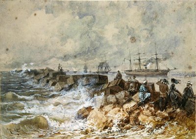 苏伊士运河，纪念1869年在就职典礼上纪念Eugenie皇后航行的纪念册（1827-1920）（纸上写着） 作者 爱德华·里奥（Edouard Riou）