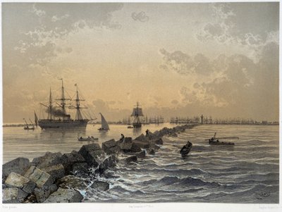 苏伊士运河落成典礼 "中的运河景观，由G.Nicole拍摄。1869 作者 爱德华·里奥（Edouard Riou）