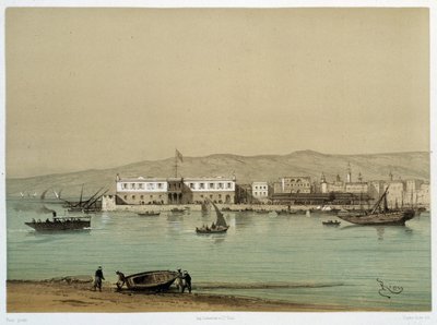 G. Nicole 在“”苏伊士运河落成典礼中的运河景观。 1869年 作者 爱德华·里奥（Edouard Riou）
