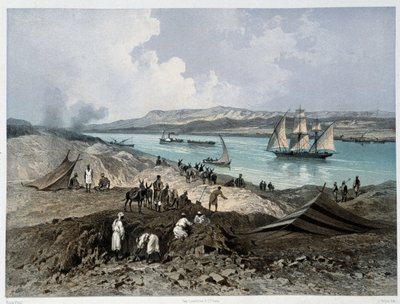 G. Nicole 在“”苏伊士运河落成典礼中的运河景观。 1869年 作者 爱德华·里奥（Edouard Riou）