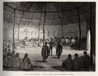 参观卡拉加纳巴（加纳）。 Riou 版画，说明路易斯·古斯塔夫·宾格船长（1856-1936 年）的故事“从尼日尔到几内亚湾”，1887-1889 年，在 Le tour du monde，nouveau journal des voyages，指导下 爱德华 作者 爱德华·里奥（Edouard Riou）