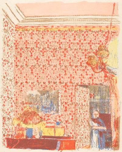 带有粉色壁纸的室内装饰I Interieur aux tentures roses I，约1896年出版，1899年。 作者 爱德华·维拉德