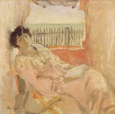 1904年，海瑟夫人在海边（纸板上的油） 作者 Edouard Vuillard