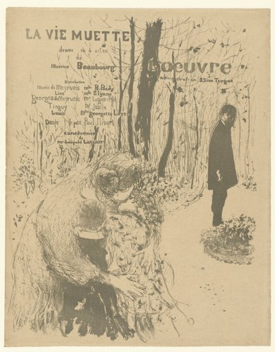 La vie muette》的节目册封面，显示带着两个孩子的女人和公园里的男人，并附有角色和演员名单
La vie muette 作者 爱德华·维拉德