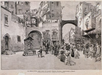 维托的投票代表，来自翁贝托-乔尔达诺的歌剧《美丽的生活》（雕刻）。 作者 爱德华多·马塔尼亚