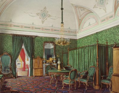 冬宫的内部。第三保留公寓。一间卧室，1873年 作者 爱德华·豪（Eduard Hau）