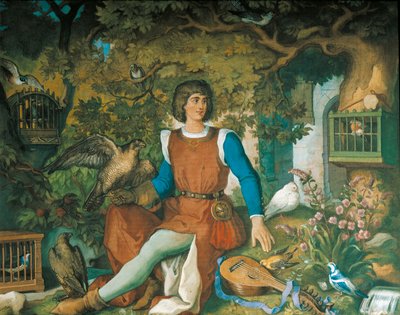 Walther von der Vogelweide的肖像，来自《坦豪斯传奇》（布面油画）。 作者 爱德华·伊勒