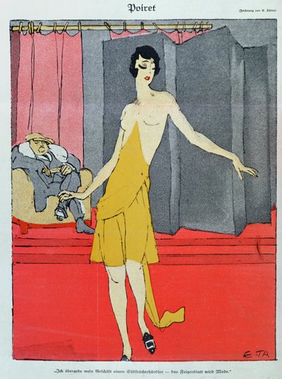 在 Couturier，模特与保罗-波瓦雷（Paul Poiret，1879-1944 年）合影，选自《Simplicissimus》。 作者 爱德华·托尼