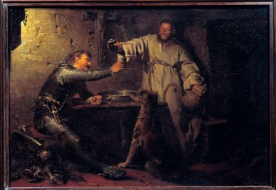 Middle-aged warrior toasting with a hermit in a tavern Painting by Eduard von Grutzner (1846-1925) 1878 Sun. 0,44x0,63 m Paris, musee d