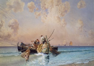 钓鱼归来》，爱德华多-达尔博诺（1841-1915），布面油画，53x73厘米 作者 爱德华多·达波诺