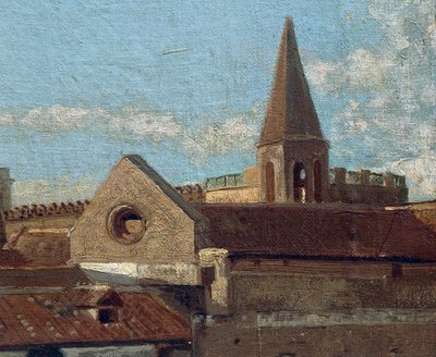 阳台，由Edoardo Dalbono（1841-1915）创作，油画板，45x30厘米。细节。 作者 爱德华多·达波诺