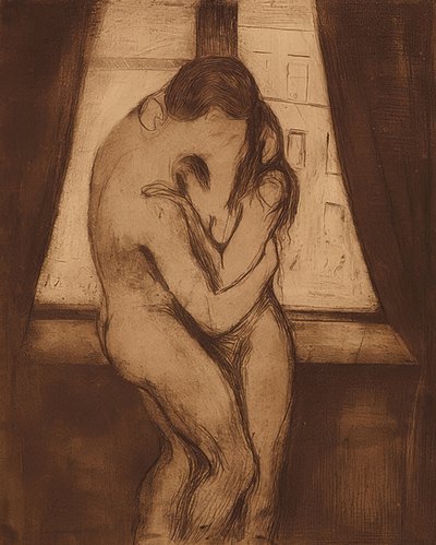 吻。 1895年 作者 爱德华·蒙克