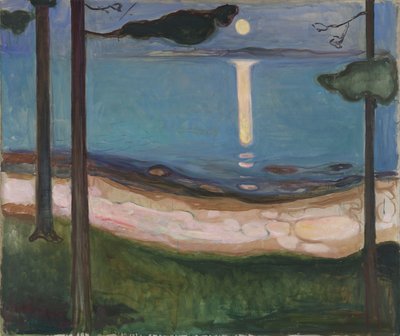 月光北欧风景。爱德华·蒙克（Edvard Munch，1863-1944）绘画。 93x110 cm奥斯陆，Najonal Galleriet 作者 爱德华·蒙克