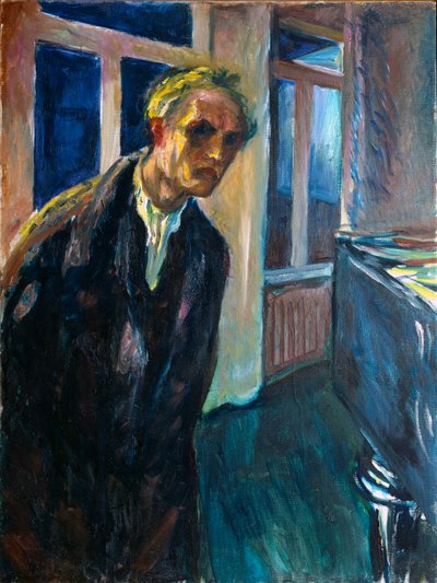 爱德华·蒙克 (1863-1944) 1923-1924 年自画像或夜行人画作 89.5x67.5 厘米奥斯陆市立艺术收藏蒙克博物馆（Musee Munch） 作者 爱德华·蒙克