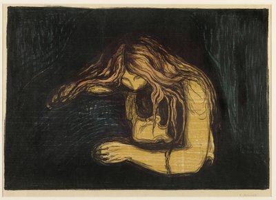 吸血鬼，1895-1902（薄日本纸上的薄织纸上的彩色木版画和石版画） 作者 爱德华·蒙克