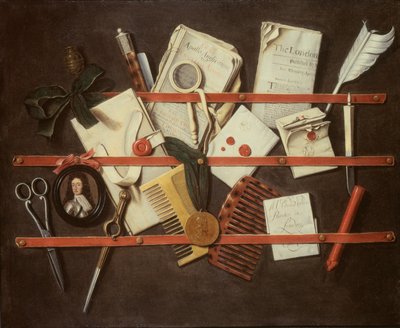 Trompe loeil字母架与一个年轻人的盔甲的微型肖像，1697（面板） 作者 Edwaert Colyer或Collier