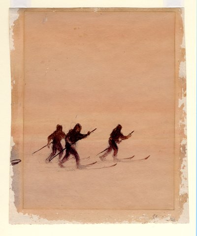 滑雪板上的男人，1901-04（纸上写着） 作者 爱德华·阿德里安·威尔逊