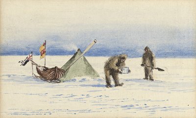1902年2月到白岛的雪橇聚会：沙克尔顿和威尔逊制作营，1902年 作者 爱德华·阿德里安·威尔逊