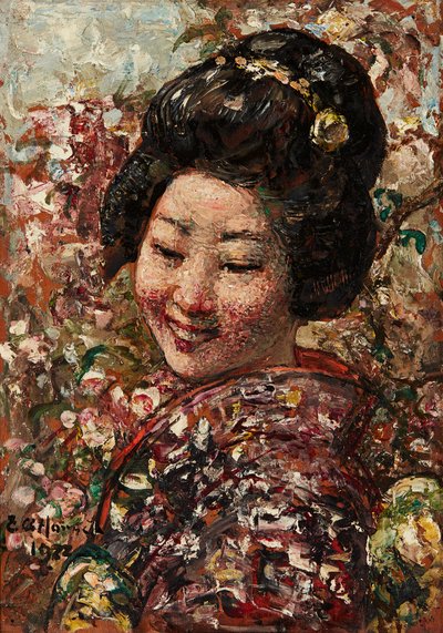 日本女孩（板面油画） 作者 爱德华·阿特金森·霍内尔