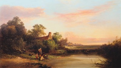 有别墅和小溪的英国风景》，1860年 作者 爱德华·查尔斯·威廉姆斯