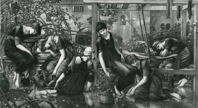 花园法庭，选自荆棘玫瑰系列 作者 爱德华·科利（之后）伯恩·琼斯（Burne Jones）
