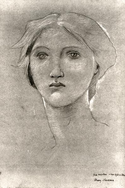 女孩的头像，约1893-96年（棕色牛皮纸上的蜡笔与增高）（黑白照片） 作者 爱德华·科利·伯恩-琼斯
