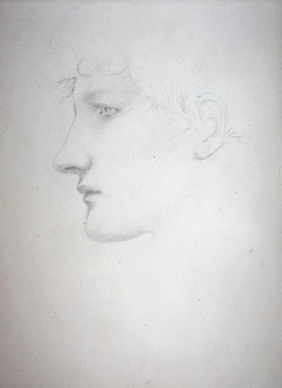 头部研究 - Bessie Keane，约1893年（纸上铅笔）。 作者 爱德华·科利·伯恩-琼斯