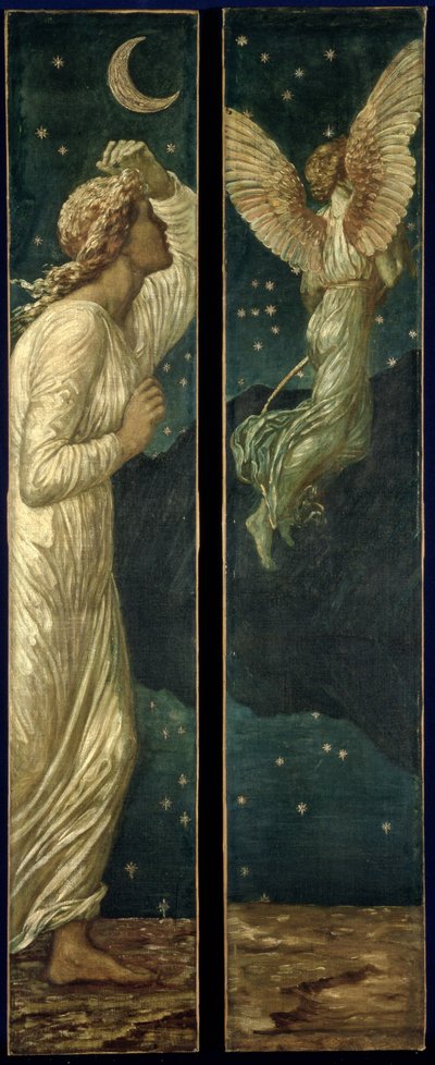 丘比特与赛琪-宫殿绿色壁画-丘比特飞离赛琪，1881年 作者 爱德华·伯恩·琼斯