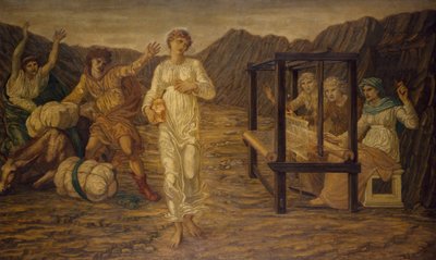 丘比特和灵魂-宫殿绿色壁画-灵魂由维纳斯的任务，1881年 作者 爱德华·伯恩·琼斯