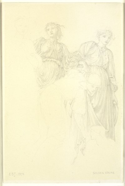 一组妇女，《金色阶梯》的初步研究 作者 Edward Coley Burne-Jones