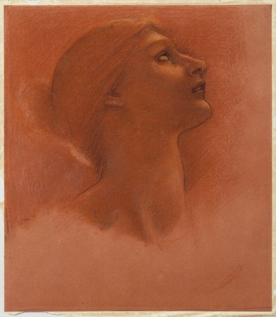 研究一个女孩的头部，向右仰望，约1871年 作者 爱德华·伯恩·琼斯