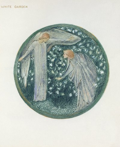 花书：XXXIV。 1905年的白色花园（用纸上的水粉印刷） 作者 爱德华·伯恩·琼斯